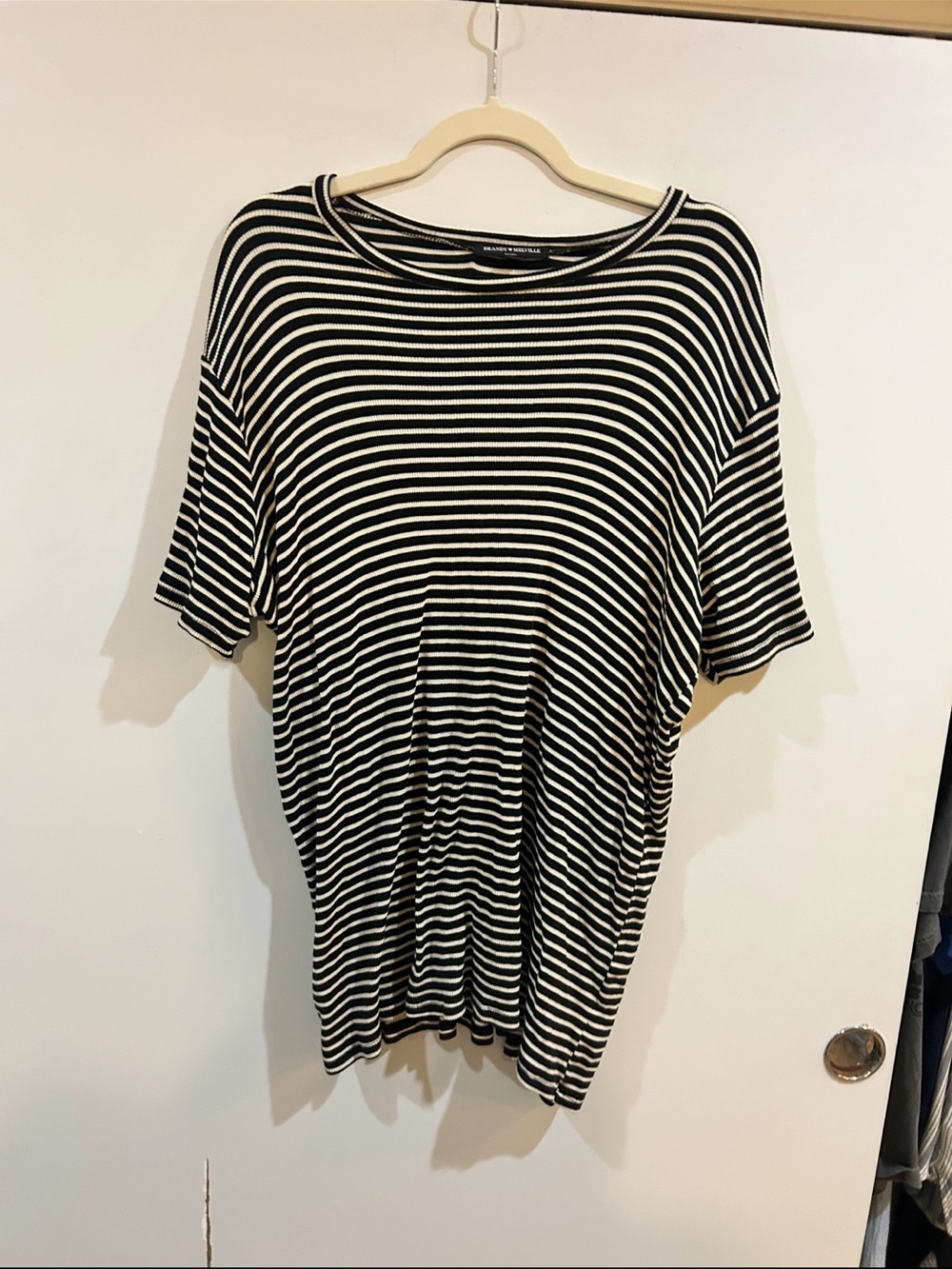 Brandy Melville Black & White Striped Crew Neck Tee Dress